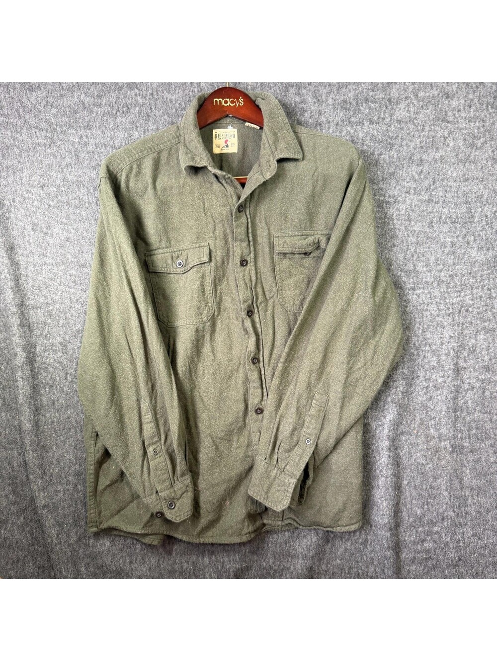 RedHead Shirt Mens XL Green Solid Long Sleeve Flannel Button Pockets Casual